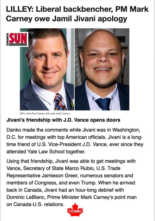 So let's get this straight...🤨

Conservative MP <a href="/jamiljivani/">Jamil Jivani</a>  leverages a 15 year friendship with the U.S. Vice President, walks into meetings with Vance, Rubio, trade reps and even Trump, then comes home and briefs the government… and the Liberal response is to call him a Nazi