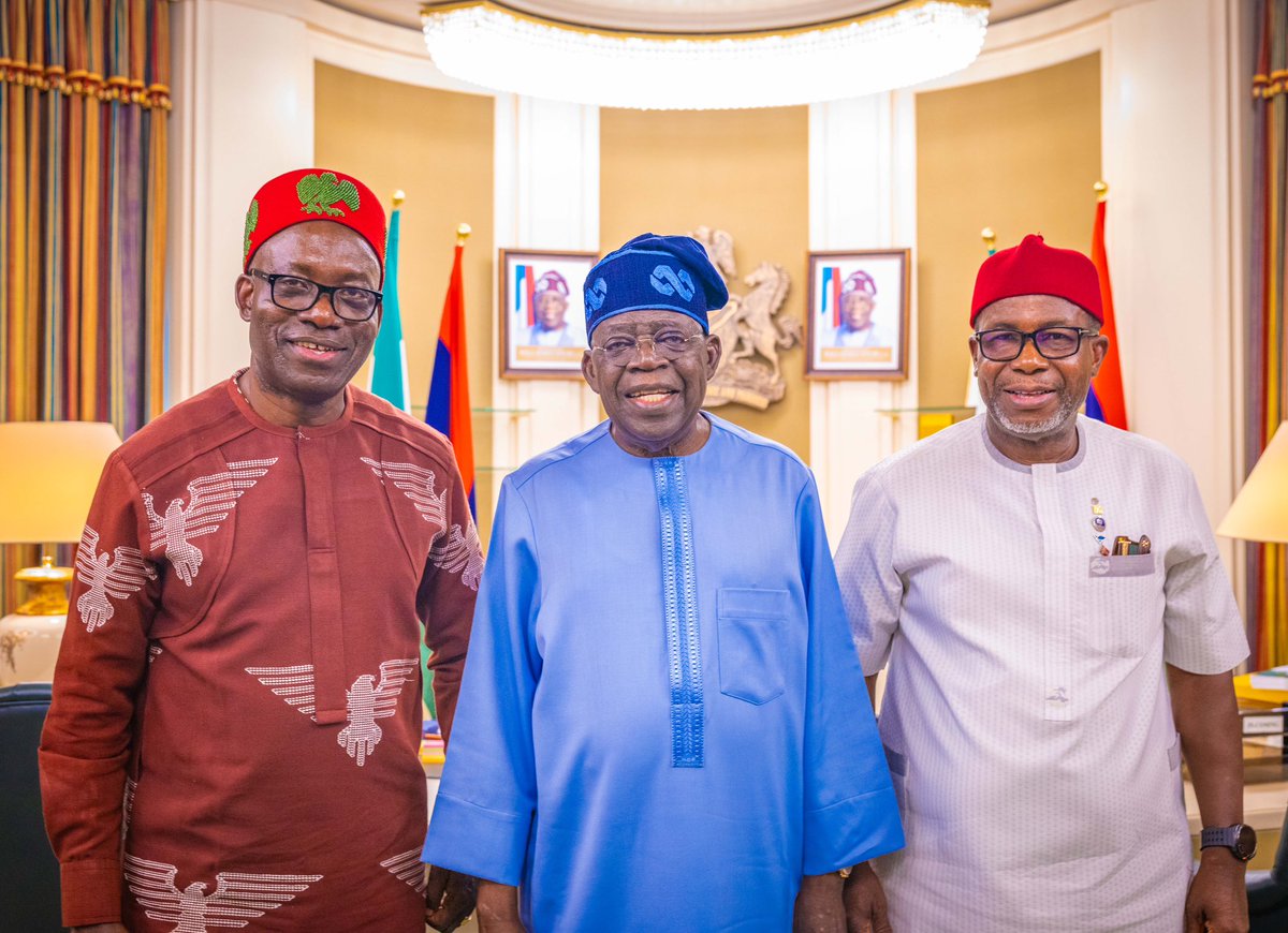 aonanuga1956's tweet photo. Governor Soludo, Sir Emeka Offor visit President Tinubu

President Bola Tinubu receives in audience Governor of Anambra State, Chukwuma Soludo and Sir Emeka Offor at the State House, Abuja.Wednesday, February 11, 2026 https://t.co/eHADkO3GN7
