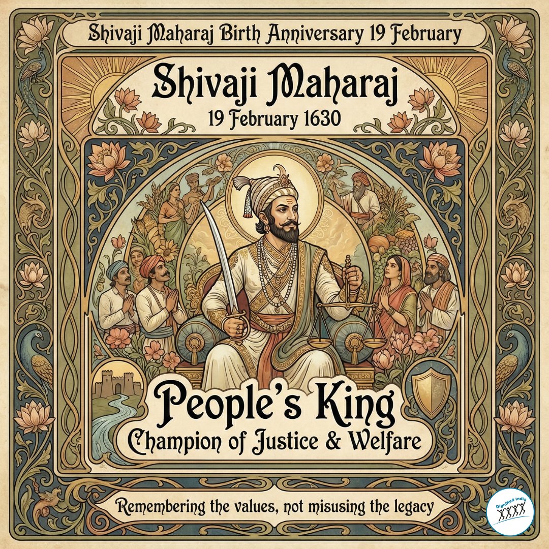 Shivaji Maharaj was a people’s king - not a symbol of division.
His rule was built on justice, welfare, dignity of women, and equal respect for all
religions.
On his birth anniversary, we remember the values he lived by.
#ShivajiMaharaj #ShivajiJayanti #PeoplesKing