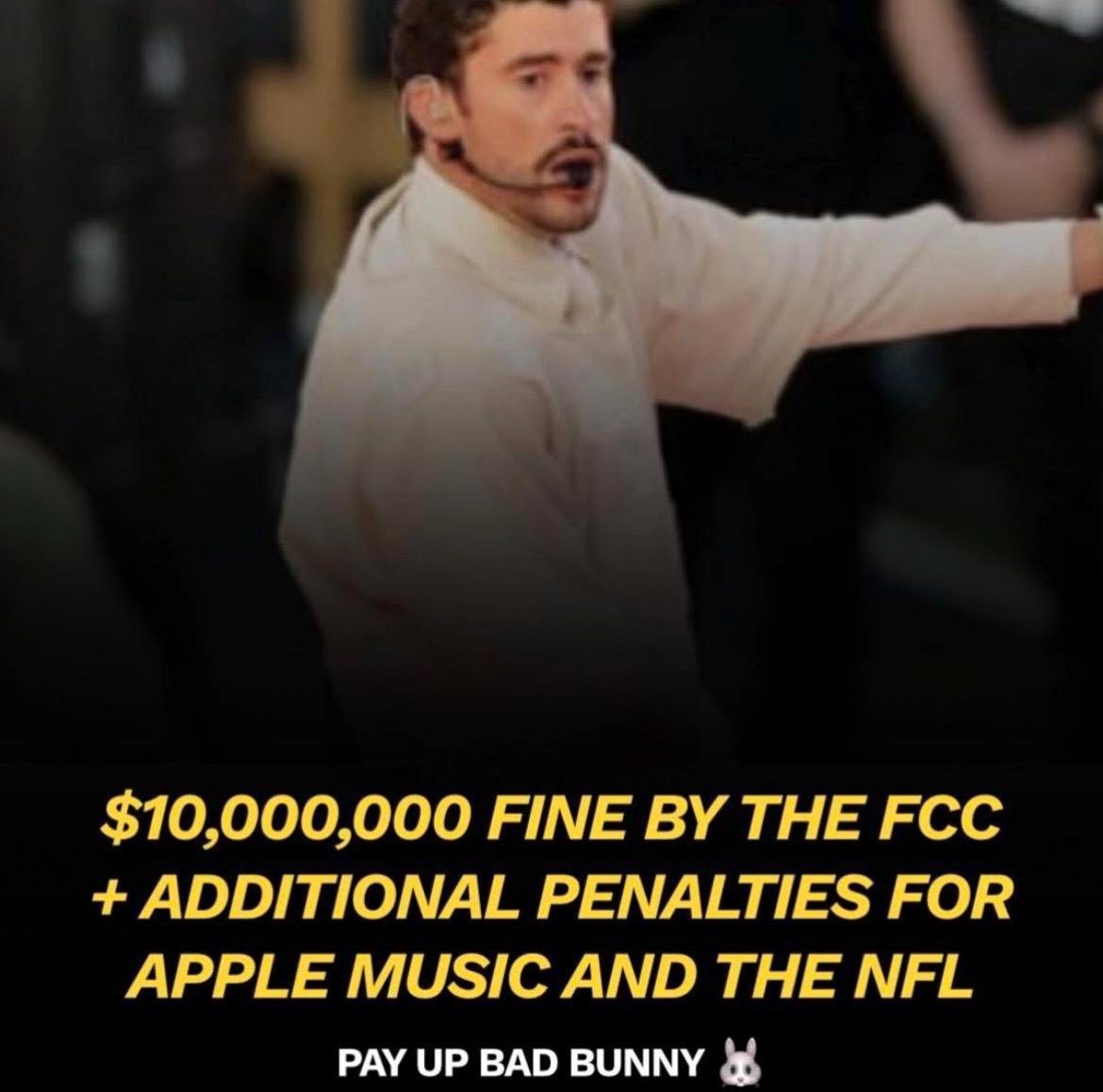 BREAKING: Bad Bunny hit with a $10 million FCC fine over on air vulgarity and explicit gestures during the Super Bowl.

“It doesn’t matter if you hide your profanity behind another language,” said FCC Commissioner Joseph Barron. “It’s still against the law.”

Apple Music and the
