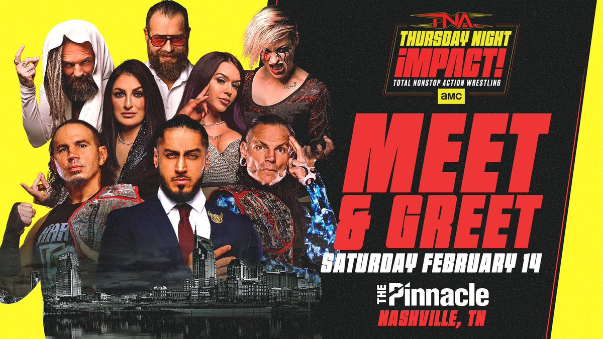 Don’t miss your chance to meet your favorite TNA Stars this Friday &amp; Saturday in Nashville, TN at The Pinnacle!

🎟️ Get tickets NOW: tnamerch.com/collections/li…