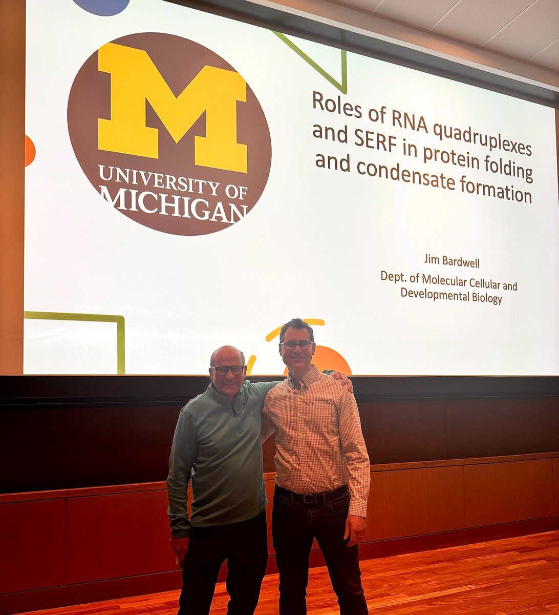 ScienceStowers's tweet image. A big thank-you to @bardwell_lab (@UMich &amp;amp; @hhmi_science) for joining us for an engaging #StowersSeminarSeries talk exploring the roles of #RNA quadruplexes and SERF in protein folding and condensate formation. 🧬 Hosted by the @HalfmannLab.