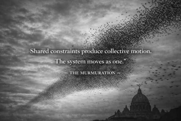 The shape no one draws. The turn no one calls.

At dusk in Rome, hundreds of thousands of starlings move as one. No leader, no signal, no plan. Just three local rules producing global coordination.

Markets do the same thing.

Trends form. Panics cascade. Correlations spike. Not