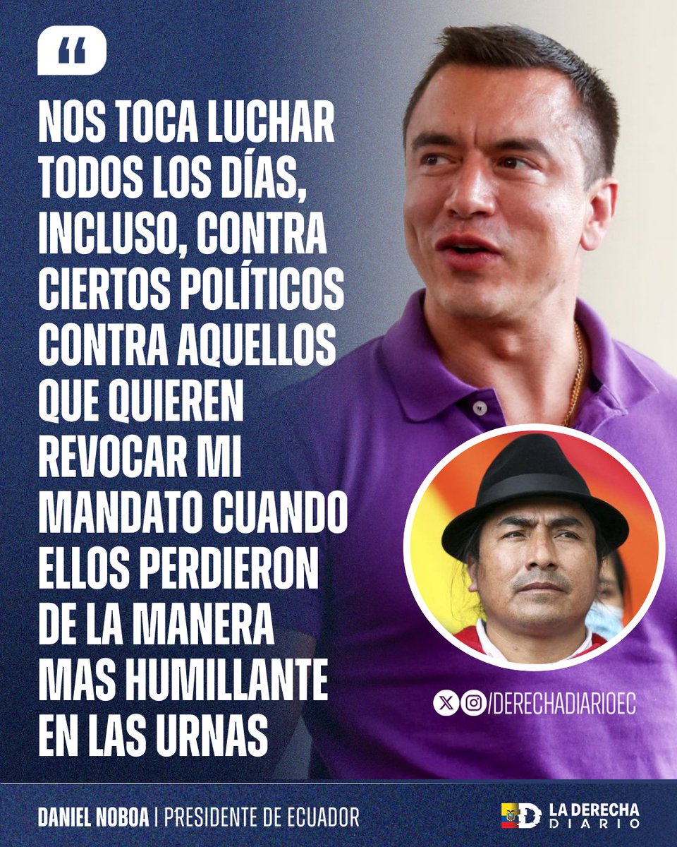 💥 ECUADOR..🇪🇨
País donde un GDO de HDPTAS han perdido 3 elecciones presidenciales consecutivas y andan pidiendo REVOCATORIA del actual presidente.
¡¡TOTAL APOYO PRESIDENTE DANIEL NOBOA CHCH!! 🇪🇨💜🇪🇨💜🇪🇨💜🇪🇨