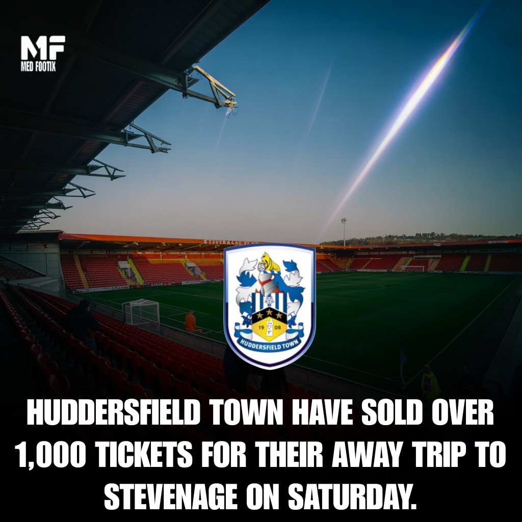 👏 Away support

Huddersfield Town have sold over 1,000 tickets for their away trip to Stevenage on Saturday.

Strong backing on the road. 💙⚽
#htafc