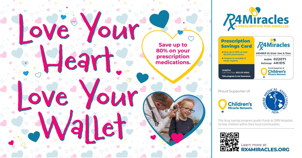 💙 Save up to 80% on prescriptions with #Rx4Miracles! Free savings card, reusable &amp; never expires. Works at 68,000+ pharmacies. Supporting @CMNHospitals too!
Learn more: RX4MIRACLES.ORG
#YourCareIsAtOurCore #PrescriptionSavings