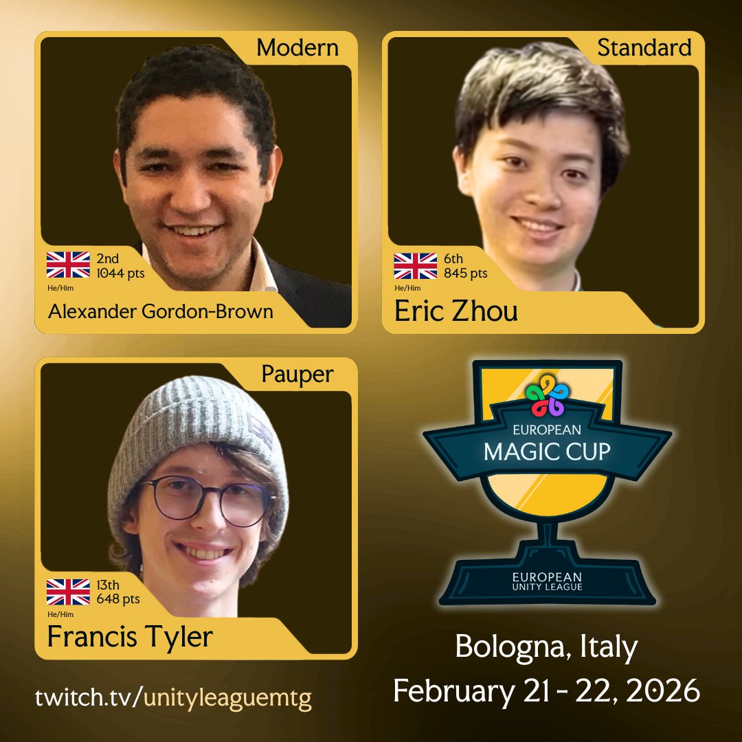 🇬🇧 Three of the UK’s finest are headed to the European Magic Cup! 🔥

They may have left the EU, but that won’t stop them from showing Europe the UK’s Magic prowess! This team brings grind, precision, and proven results to Bologna, ready to challenge the best on the continent.