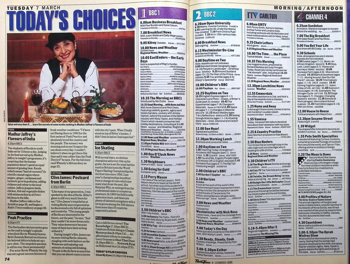 TvDidYouSee's tweet photo. #OnThisDay 7 March 1995 📺TV Listings
#KevinWhately swaps Derbyshire for Africa in PEAK PRACTICE
#CliveJames sends a POSTCARD FROM BERLIN
BBC1 presents a Tribute to #LarryGrayson - SHUT THAT DOOR
Bianca goes missing in #EastEnders
Probationers Slater and Keane arrive in #TheBill https://t.co/siXhLmSQBX