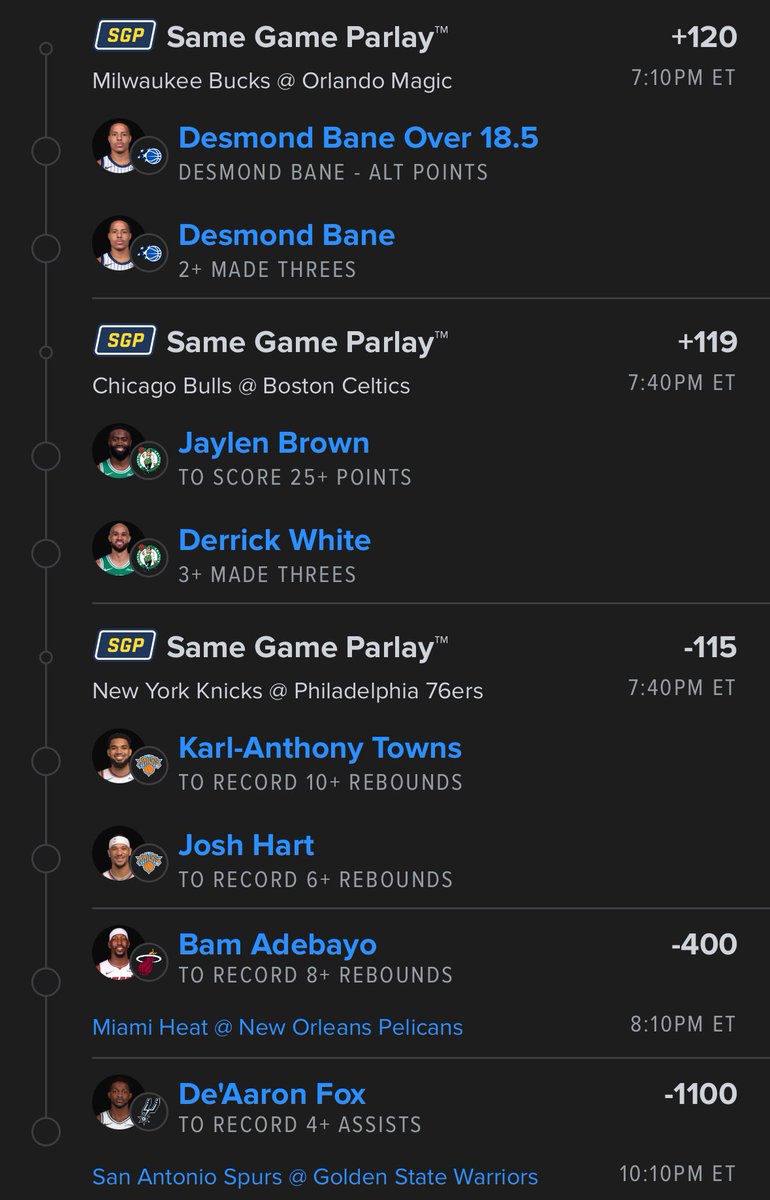 TheBettingM's tweet photo. 🔥 NBA LOTTO SGP IS LIVE 🔥

8 legs • +1131 odds 🧨

Pure sprinkles — low risk / high reward 💰

Model-backed angles + ceiling outcomes… let’s chase a BIG cash tonight 🚀

Slip w/ all legs posted below 👇👇

🔁 Like • RT • Follow

#NBA #NBASGP #GamblingX #SportsBetting https://t.co/6KcSXqiCSZ