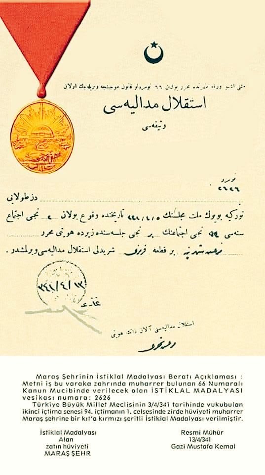 “Hür yaşadım, hür yaşarım” diyerek; bağımsızlık ruhunu, destansı direnişini ve sarsılmaz iradesini bir kez daha aynı gururla yaşıyoruz.
Kahramanmaraşımızın düşman işgalinden kurtuluşunun 106. yıl dönümü kapsamında Millî Mücadele Kahramanlarımızı 
rahmetle ve minnetle anıyoruz.🇹🇷