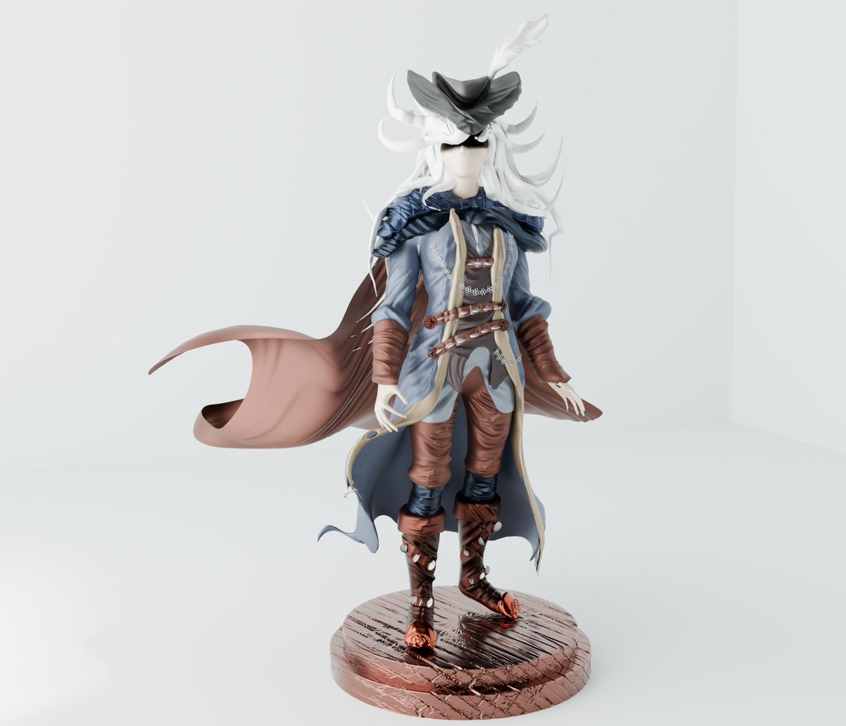 muwrichan's tweet image. Lady Maria sculpture 🩸#bloodborne #artmoots 
This is how I imagine she looked before her depression arc. I changed the dark clothes to some blue ones and added some brighter browns. The render is not the best one I've made, but the lights we're killing me so I did what I could…
