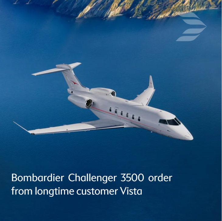 Bombardier's tweet photo. Valued at US$1.18 billion, the firm orders for 40 Bombardier #Challenger3500 business aircraft were placed by #Vista and its commonly controlled entities.
 
Read our full press release: https://t.co/0NoGpQLefA https://t.co/fUkfe7WUlc