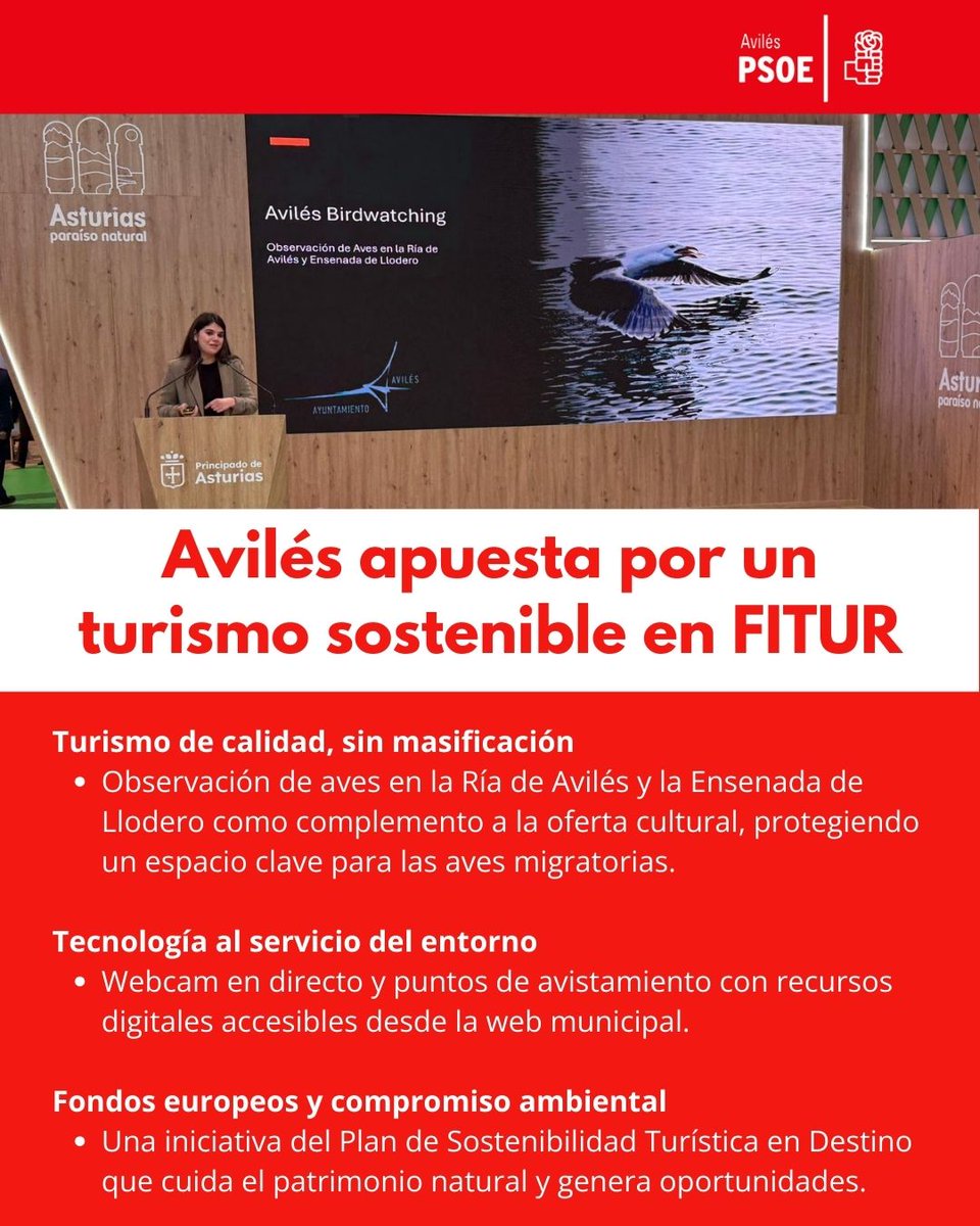 PSOE_Aviles's tweet photo. 🌍 FITUR: Apostamos por un turismo sostenible y de calidad, sin masificación. https://t.co/S8iUuKz5kk