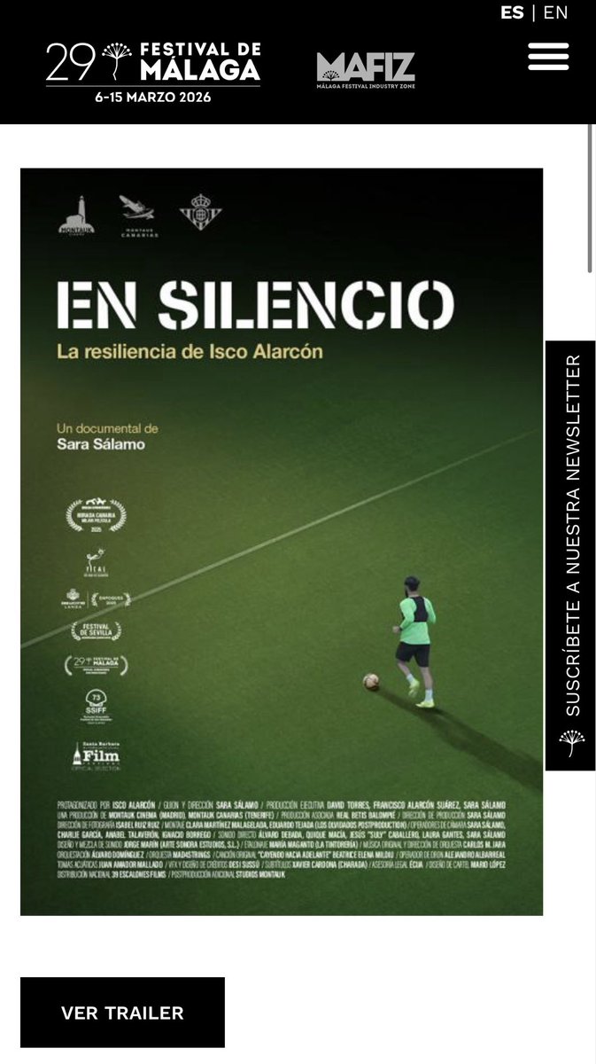 Nos vemos en Málaga 🤍

En Silencio estará en la 29ª edición del Festival de Málaga en la sección Documentales – Pases Especiales.

📍 Sábado 7 · 18:30h
🎬 Auditorio Christine Ruiz-Picasso

Presentar esta historia allí, siendo Málaga la ciudad de Isco, tiene algo muy bonito.