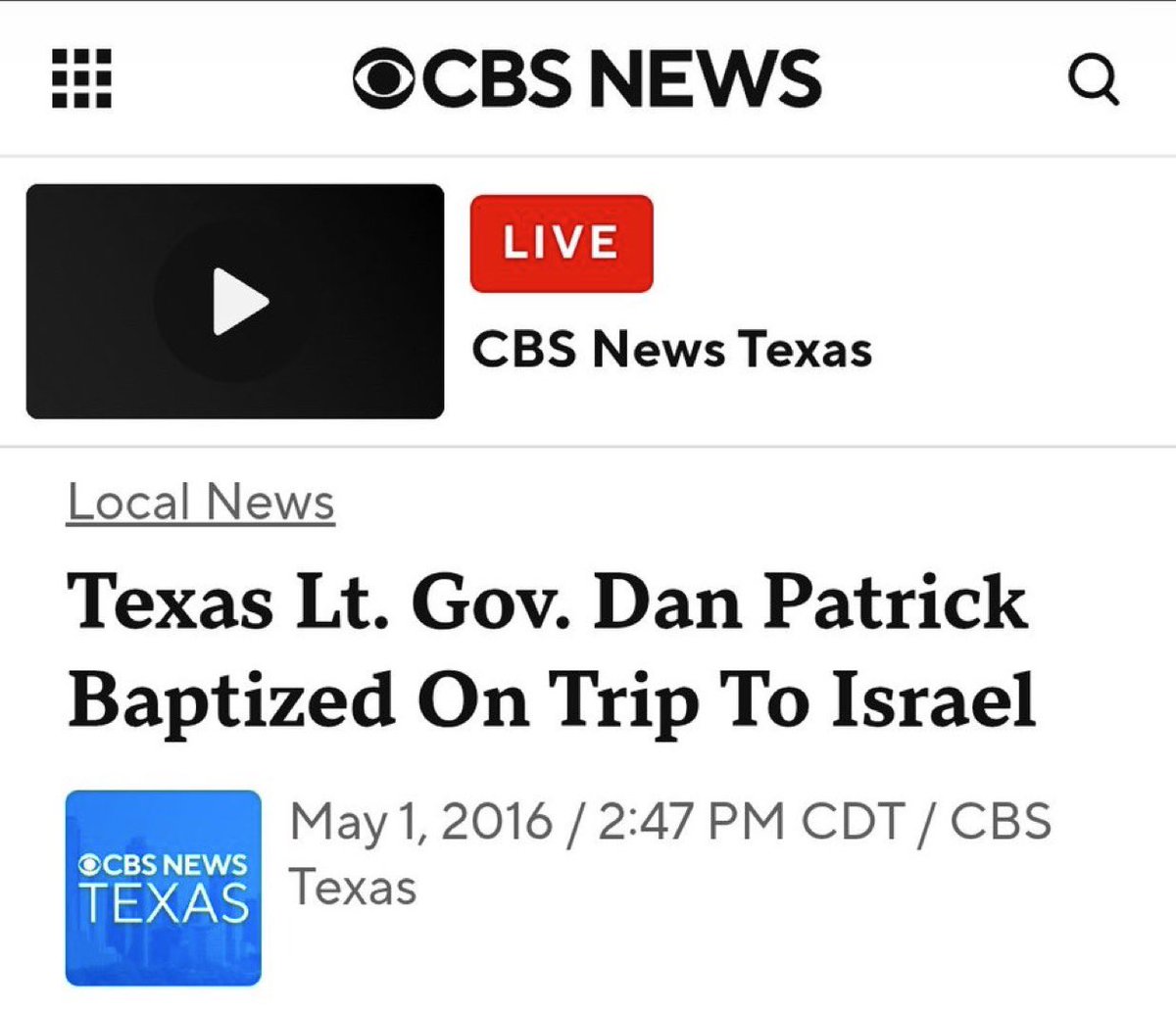 You might be interested to know that Dan Patrick is not his real name.
No. 
Dan Patrick’s real name is Dannie Scott Goeb
(The Lt. governor of Texas that fired Carrie Prejean Boller from the religious liberty commission for clarifying what the Catholic stance is on Zionism) 
Go