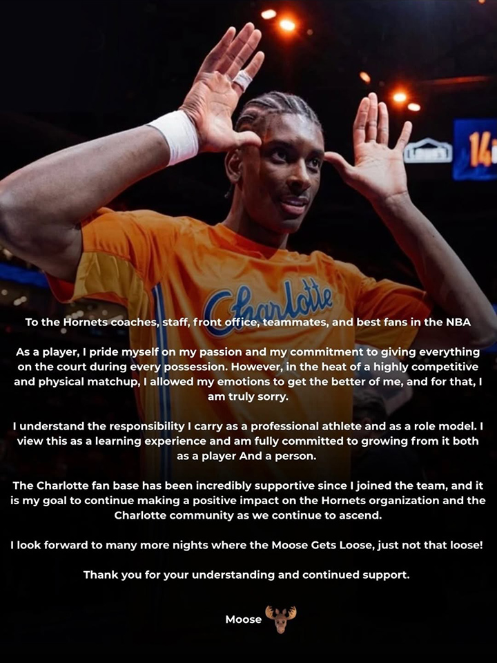 HornetsReddit's tweet photo. 🗣️ Moussa Diabate: "I look forward to many more nights where the Moose Gets Loose, just not that loose!" 🫎

@MoussaDiabate_ statement on IG: