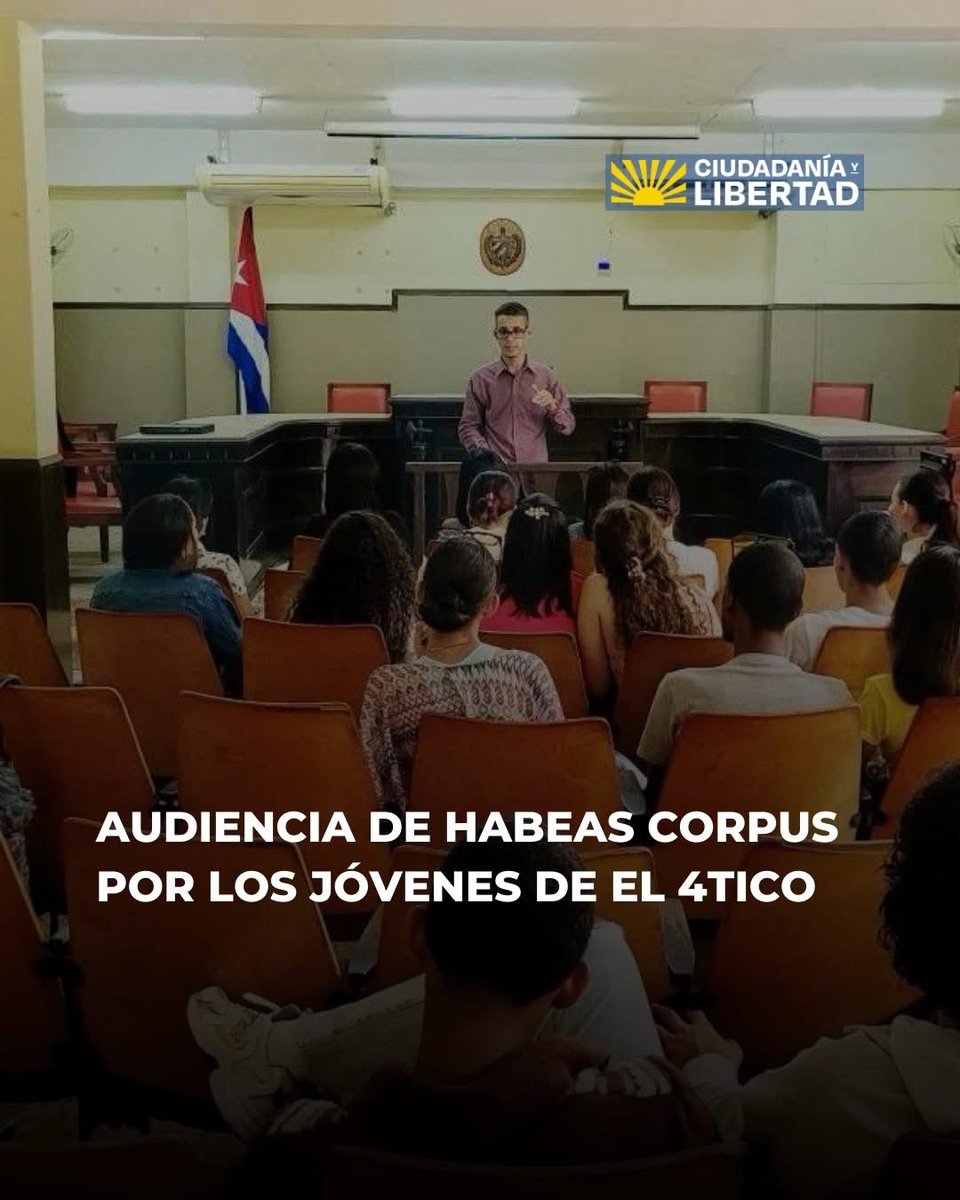 📢ACTUALIZACIÓN | Audiencia de habeas corpus por los jóvenes de El 4tico

Mañana jueves 12 de febrero de 2026, a las 9:00 a. m., se celebrará la audiencia pública del recurso de habeas corpus presentado por Yanet Rodríguez Sánchez a favor de Ernesto Ricardo Medina y Kamil Zayas