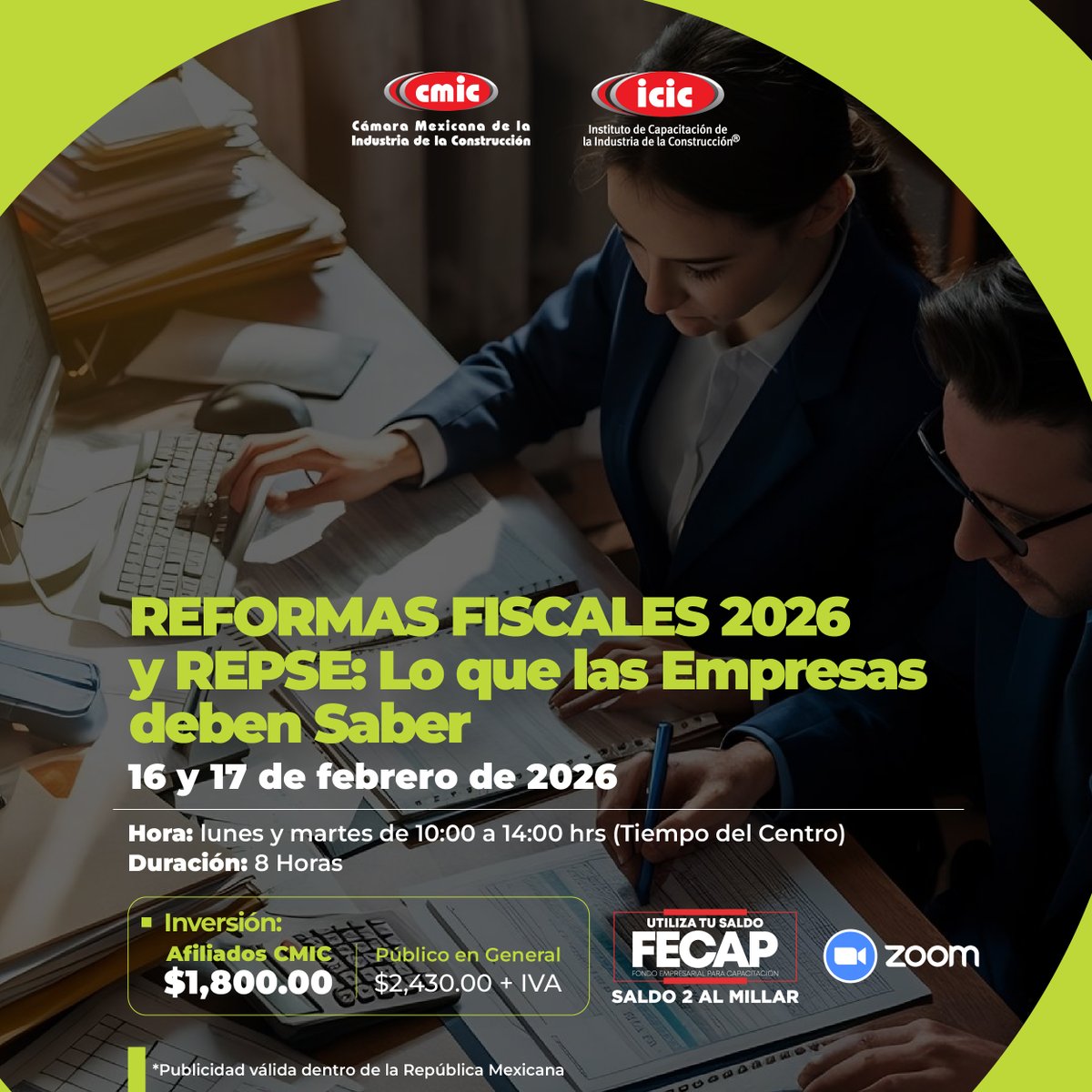 ¿Estás preparado para las Reformas Fiscales 2026 y el REPSE?

Evita riesgos legales y laborales con nuestro curso.

Últimas plazas disponibles. Inscríbete ahora y mantén tu empresa en cumplimiento.

📲Escríbenos para más información: bit.ly/CursosICIC