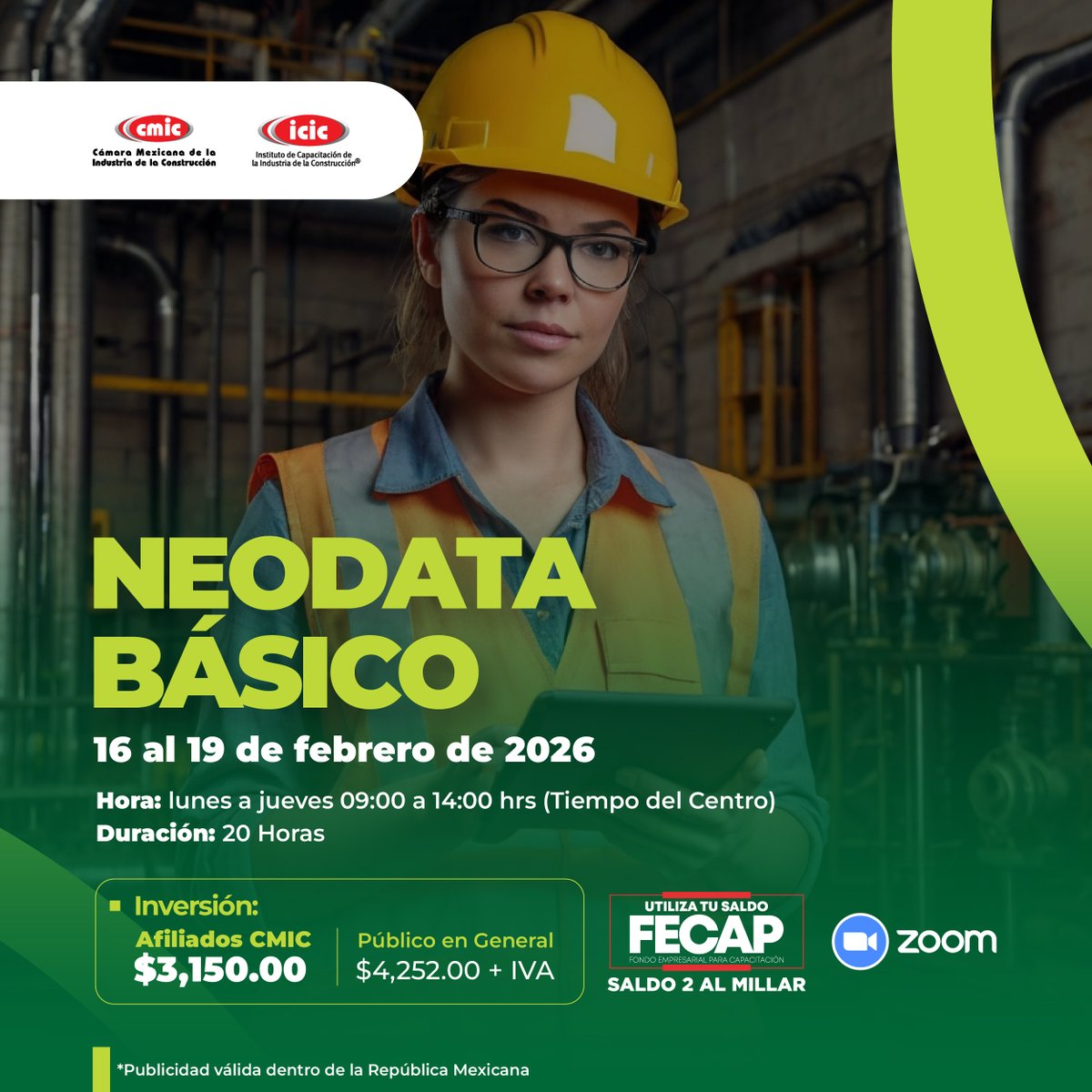 ¡Transforma tus proyectos con Neodata!
Aprende a operar el software especializado en Precios Unitarios para obras públicas y privadas.

Últimas plazas disponibles! No te pierdas esta oportunidad. Reserva tu lugar ahora.

📲Escríbenos para más información: bit.ly/CursosICIC