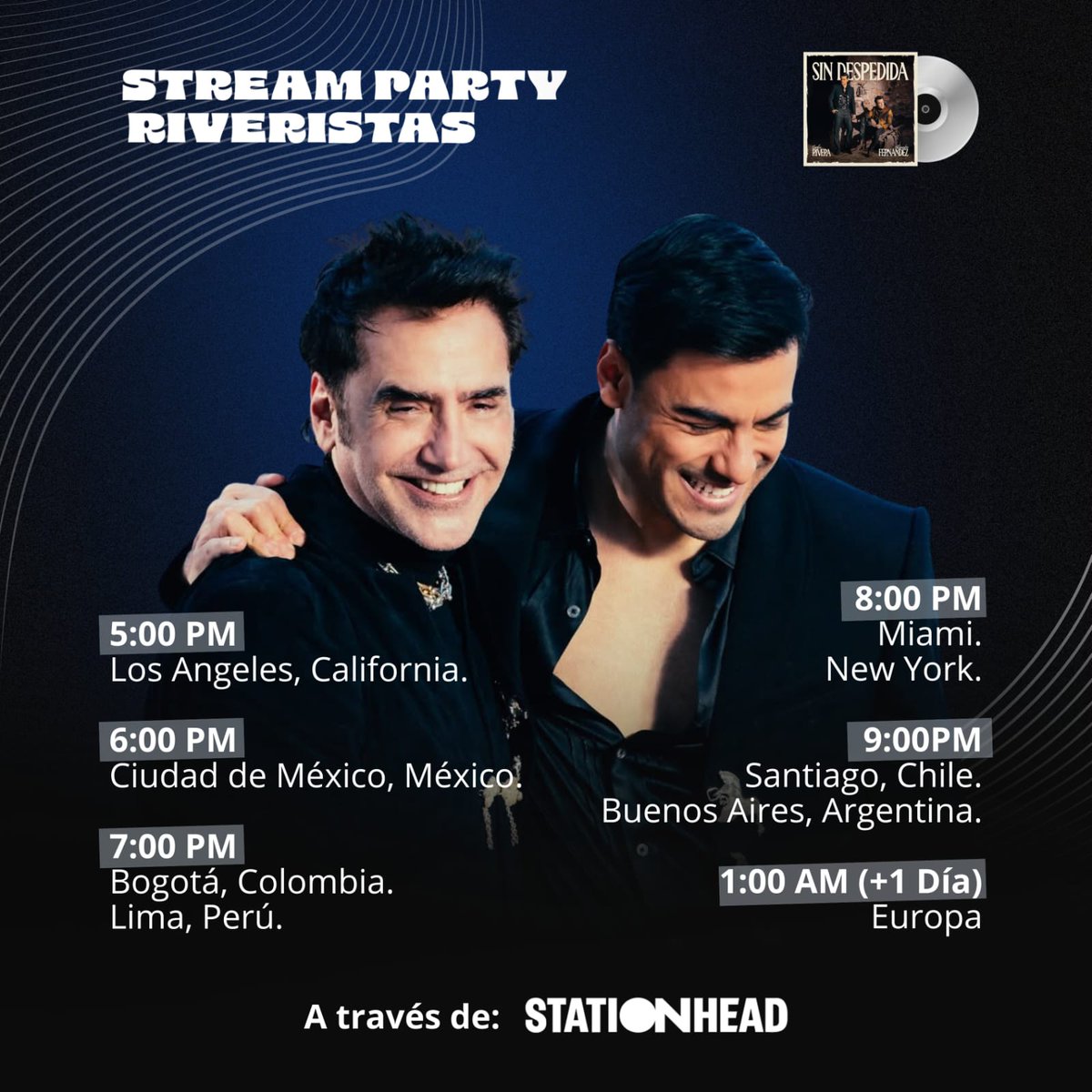 El día de mañana tenemos stream party por el lanzamiento de #SinDespedida 🖤 stationhead.com/riveristas

Estreno oficial mañana a las 6PM hora México, Centro: youtu.be/2oAwsDES9h4?si

<a href="/AmoMiLocuraArg_/">Amo Mi Locura Argentina</a> 🩵🇦🇷
<a href="/riveristashq/">Official Riveristas</a> ✨