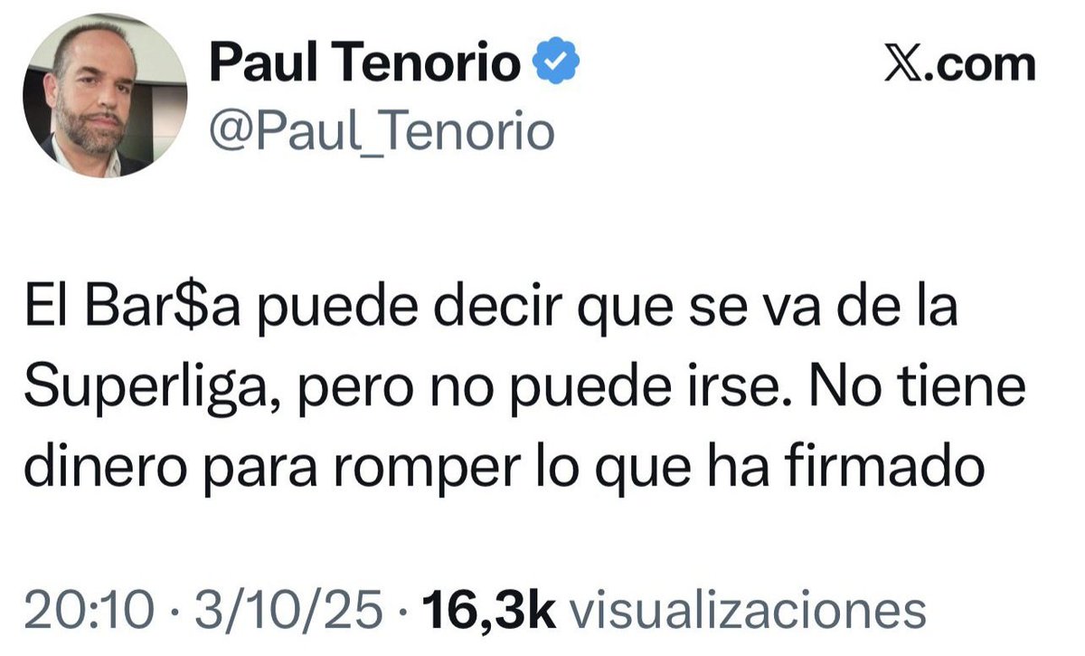 Hola <a href="/Paul_Tenorio/">Paul Tenorio</a>, ¿sabes cuánto tendrá que pagar el Real Madrid por irse de la Superliga???? Porque era esto lo que dijiste, ¿o no... gilipollas???