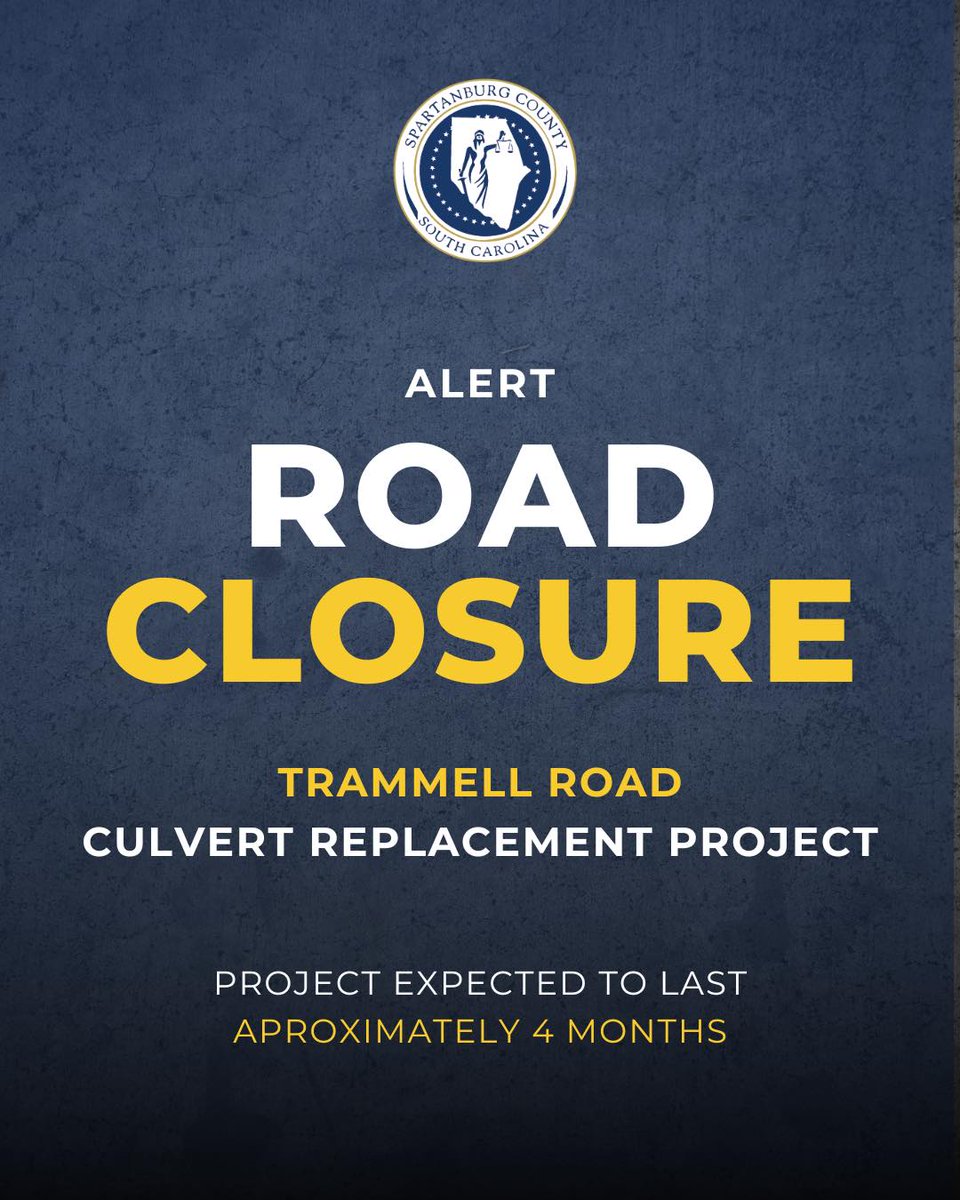 HEADS UP, DRIVERS! Trammel Road will be closed beginning Wednesday, February 25, as crews replace a failing cross line pipe.

The closure is expected to last about four months, weather permitting. A signed detour will be in place during this time.