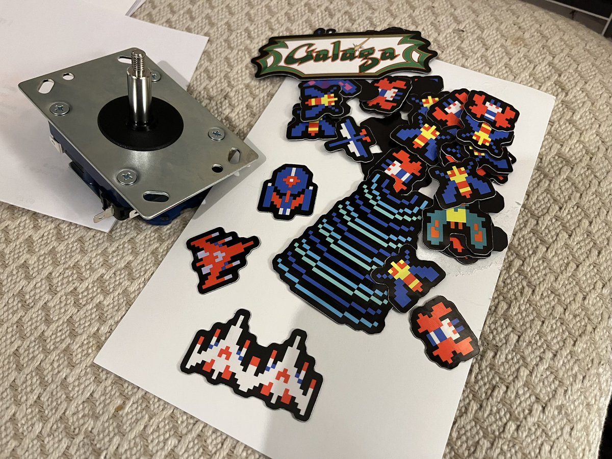 ScowshMolosh's tweet image. Shmup/stg related mail today 🥳 Got my Galaga magnets &amp;amp; stickers from @JoypadLadShop (it’s not a hugely big game for me but I’m hoping he’ll keep making more shmup/stg sets if I keep buying em 😅) Plus a new seimitsu LS32 lever to mod my Mayflash f500 🕹️🔥 #shmup #stg #stickers