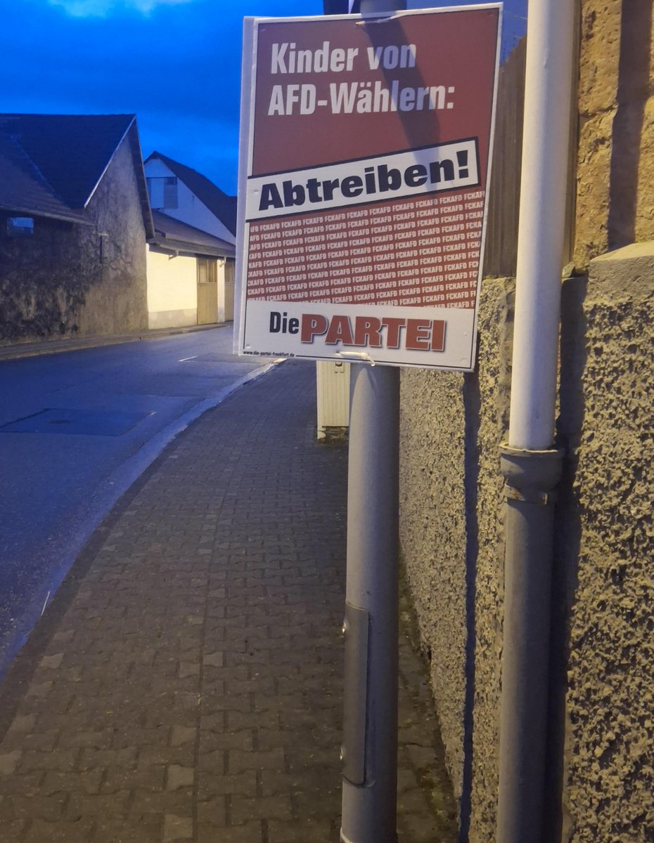 Dieses Plakat soll in  Ober-Ramstadt, Ortsteil Modau, hängen.
"Kinder von AFD-Wählern: Abtreiben!"