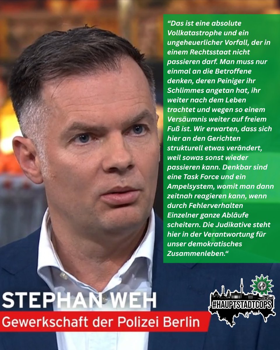 „Das ist eine absolute Vollkatastrophe und ein ungeheuerlicher Vorfall, der in einem Rechtsstaat nicht passieren darf“ #GdP-Landeschef Weh im Gespräch mit <a href="/DennisMeischen/">Dennis Meischen</a> von der <a href="/morgenpost/">Berliner Morgenpost</a> zu Justiz-Skandal um verurteilten Vergewaltiger auf freiem Fuß morgenpost.de/panorama/artic…