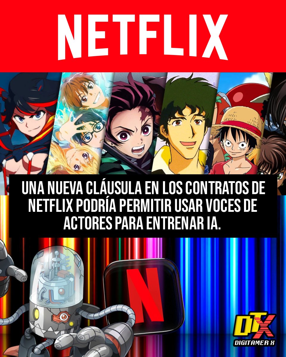 DigitamerX's tweet photo. 🎙️🇩🇪 ¿BOICOT CONTRA NETFLIX? Esto es lo que REALMENTE está pasando
En Alemania, varios actores de doblaje le dijeron NO a Netflix.
¿La razón? Una nueva cláusula en los contratos que, según ellos, podría permitir usar sus voces para entrenar IA.
#Netflix #Doblaje #ActoresDeVoz https://t.co/X7hVlLczkh