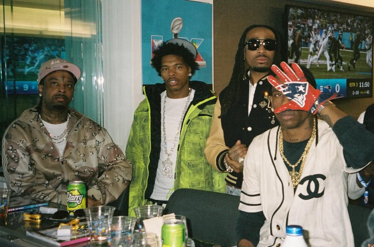21 Savage, Lil Baby, Quavo &amp; Travis Scott linked up at the Super Bowl 🔥