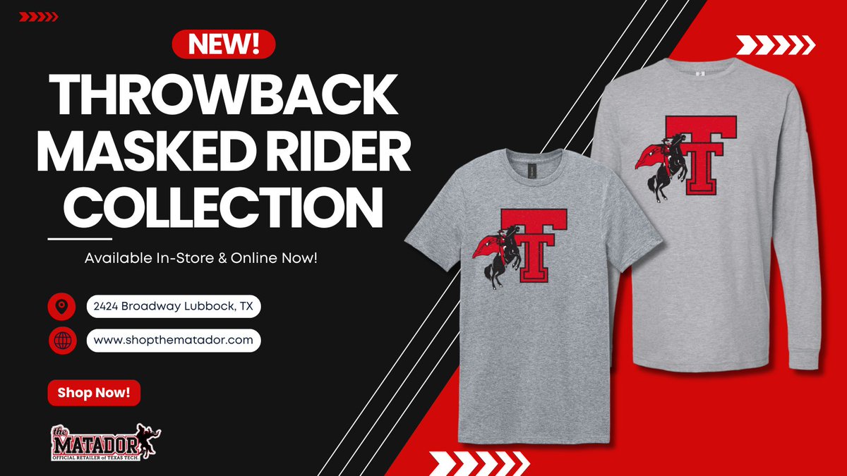 Throwback night calls for throwback merch 🔥 Our new throwback shirts just dropped today 
 Available in-store now + online!  shopthematador.com/t-shirts/ 
#WreckEm #TexasTech