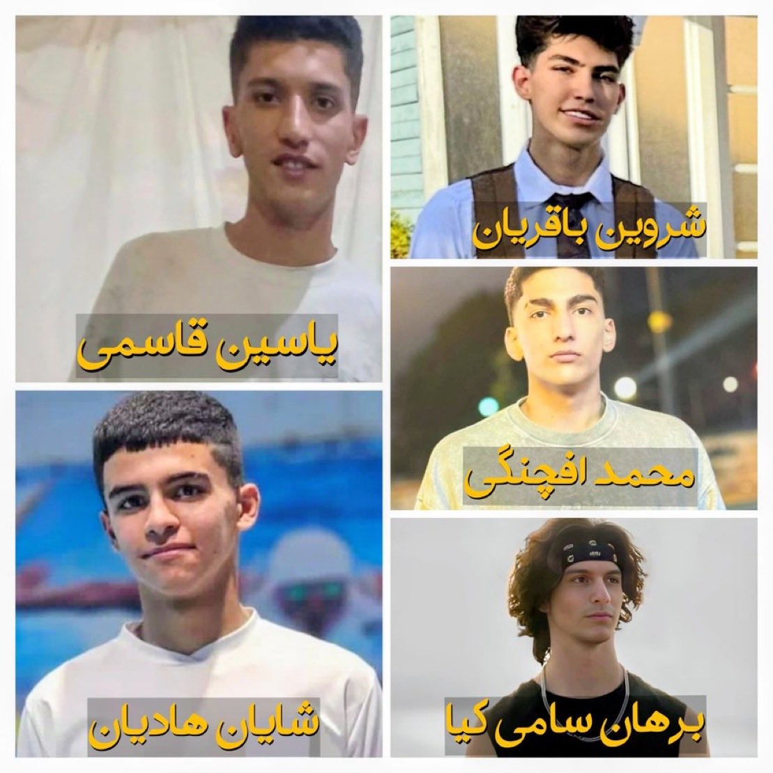 hazratenoooh's tweet photo. 🆘🆘🆘

"نوجوانان بازداشتی که در خطر صدور احکام سنگین اند"
#محمد_افچنگی، ۱۸ساله
#شایان_هادیان، ۱۷ساله
#برهان_سامی_کیا، ۱۸ساله
#شروین_باقریان، ۱۸ساله
#یاسین_قاسمی، ۱۷ساله

صداشون باشیم

#IranMassacre https://t.co/9XS6lVy6xq
