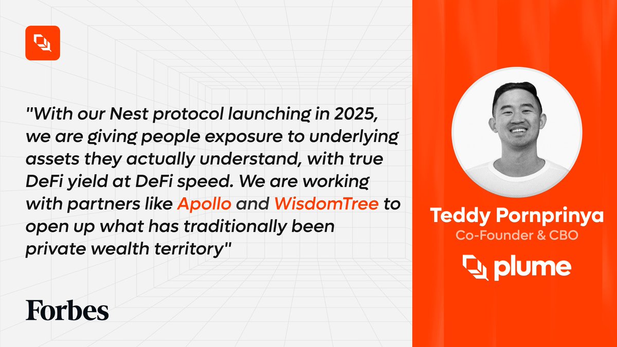 “We built Plume as an RWA chain for all financial instruments.”

Featured in <a href="/Forbes/">Forbes</a>, our CBO <a href="/teddyP_xyz/">Teddy</a> explains how tokenized RWAs like private credit and treasuries are becoming more accessible onchain, with distribution across ecosystems like <a href="/solana/">Solana</a>