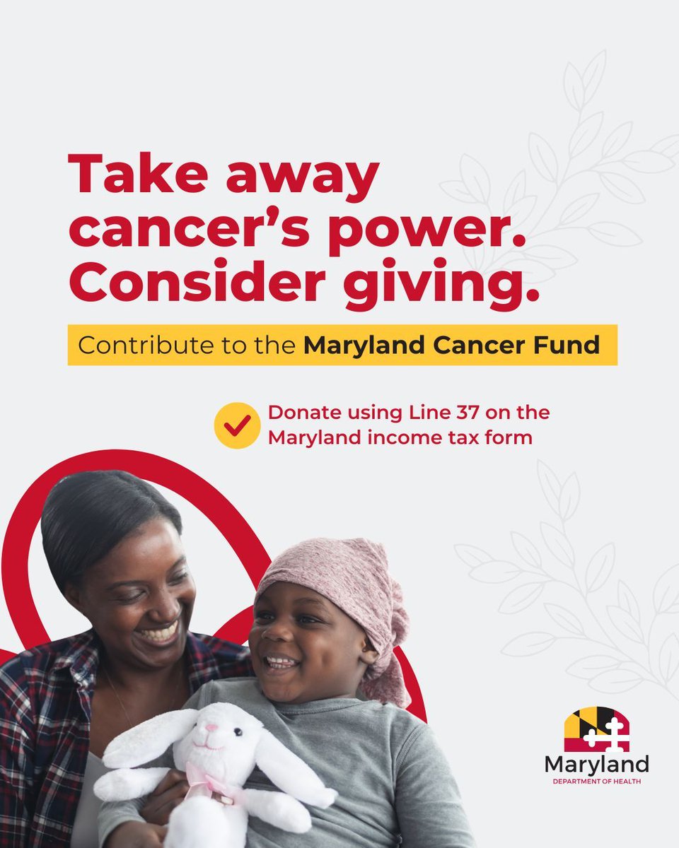 #DYK Donations from Marylanders like you are the only fund source for the Maryland Cancer Fund. Consider donating this year on line 37 of your state income tax form. Together, we can take away cancer’s power. Learn more: bit.ly/3Oigu8o.