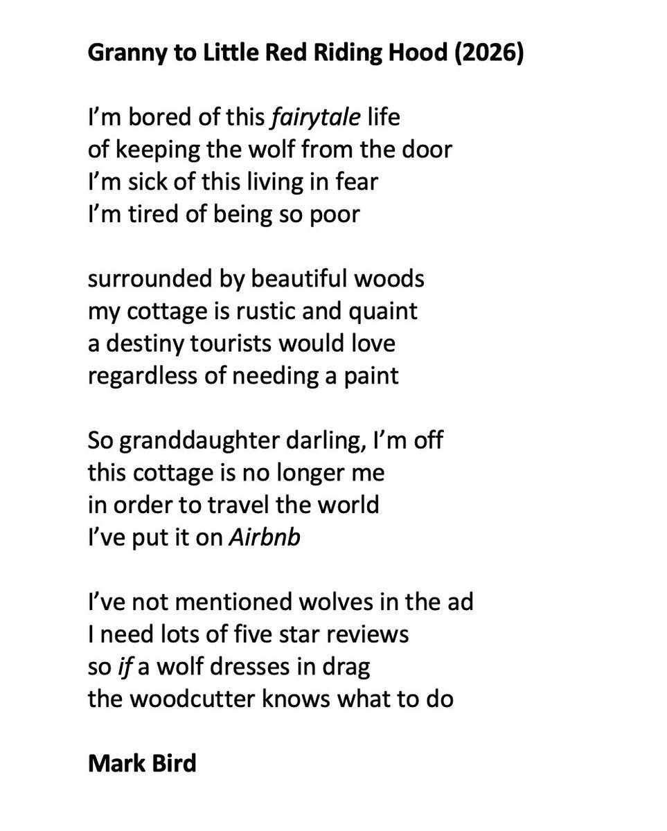 dreambeastpoems's tweet image. Only last week, our weekly text in #eyfs was #littleredridinghood. Granny needs a break! #quaint #fairytalepoets #fairytale @McgoughRoger @Airbnb @Airbnb_uk
