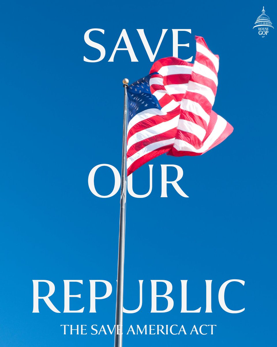 Secure elections. Mandatory voter ID. Proof of citizenship.

This is what the American people asked for, and this is exactly what House Republicans and President Trump are delivering. 

We’re Saving Our Republic 🗳️🇺🇸