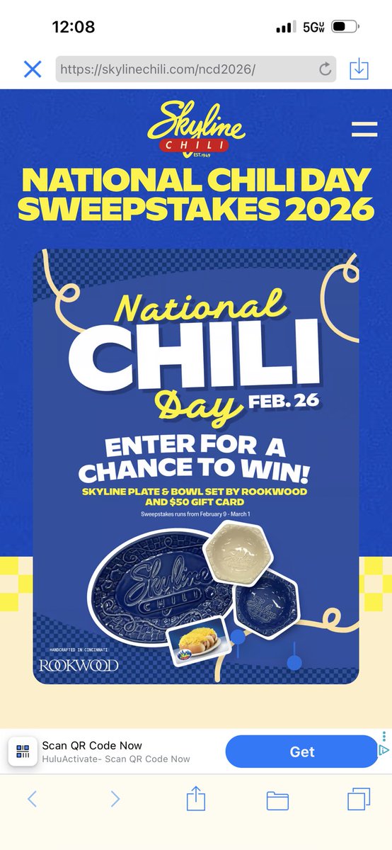 pwuebold's tweet photo. @Skyline_Chili tried to enter your contest while at one of your locations. Scanned the QR code and hit the photo below. Could not enter the contest. Employees couldn’t figure it out either. ☹️ https://t.co/SsMxwl1aVP