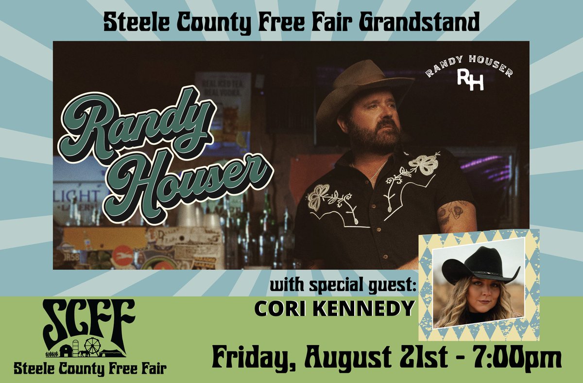 SteeleCtyFair's tweet photo. The SCFF is proud to announce multi-platinum country hitmaker Randy Houser as the Friday night Grandstand headliner with rising local Minnesota country star Cori Kennedy  joining as special guest.

Don’t wait! Grab your tickets now for Friday night!
https://t.co/e234pfKC8k https://t.co/Dsz0LyBPMP