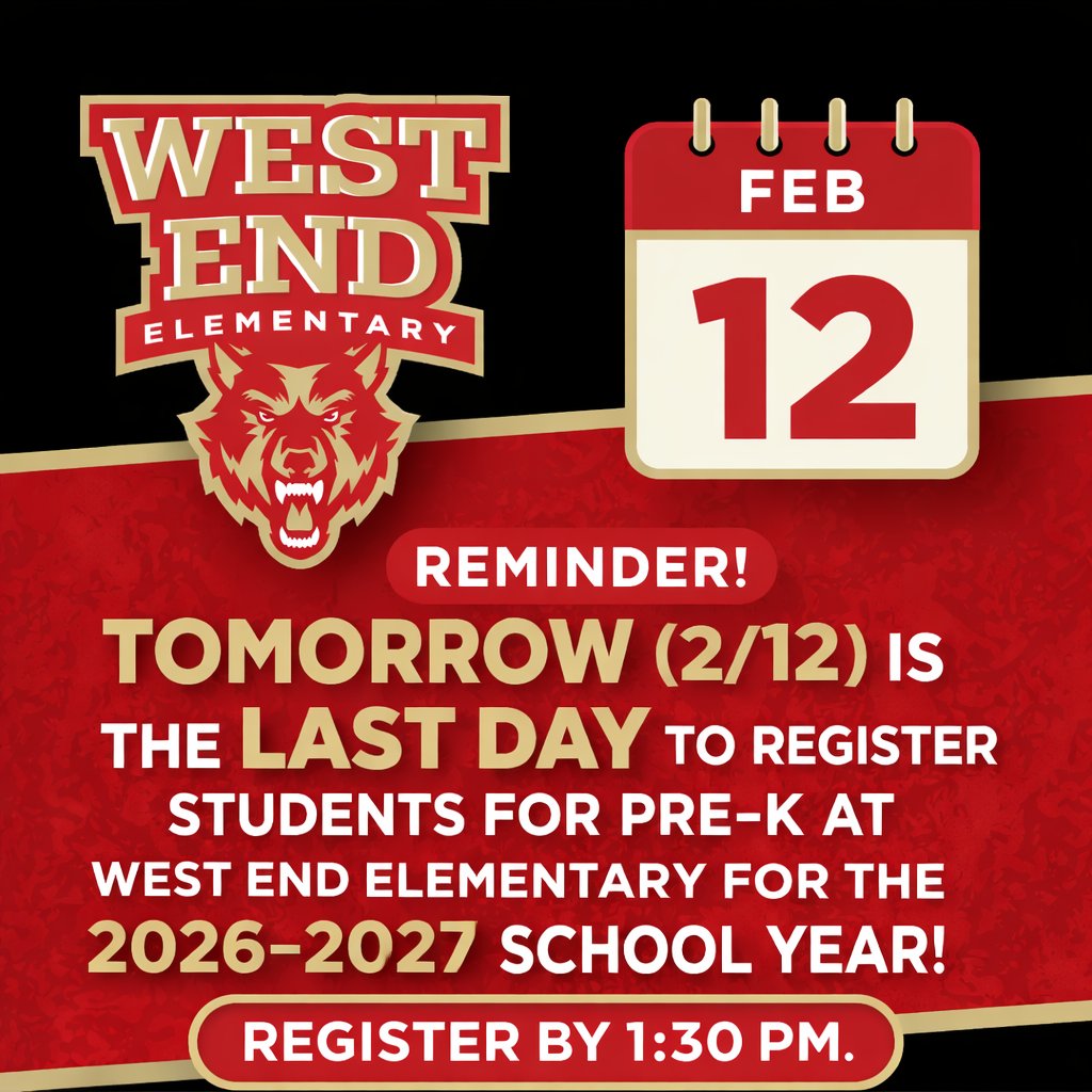 The deadline to register for Pre-K for the 26-27 school year is tomorrow (2/12).

Additional information here: ss.ly/hlAOUy