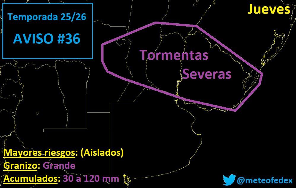 MeteoFedex's tweet image. #Tormenta JUEVES | Desde la medianoche tendremos un gran brote de tormentas severas sobre la zona delimitada, que pueden dejar lluvia muy intensa y granizo dañino. Se mantendran en la zona durante hasta la mañana.

#CABA y alrededores con baja chance de algun chaparrón.