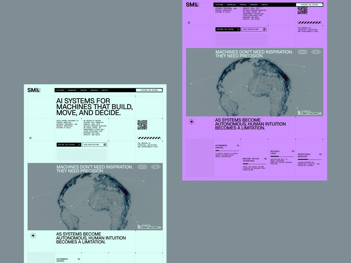 tdeser's tweet photo. Continuing the theme, I’m sharing some static layouts without motion so they’re easier to explore. Everything is quite simple and refined: typography, color shifts to highlight section transitions, and a touch of digital texture. Overall, the experiment turned out pretty nice. https://t.co/ccUNoMjuSk