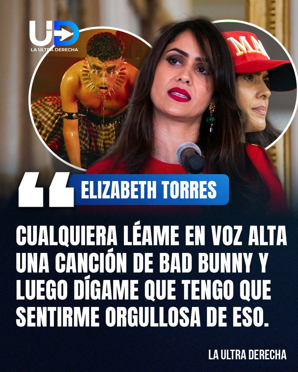 🔥|🇵🇷¡DURO ELIZABETH! La puertorriqueña republicana <a href="/elitorrespr/">Elizabeth Torres</a> se fue en contra de su compatriota Bad Bunny por sus letras degradantes y sus bailes grotescos, en los que imita movimientos sexuales de animales, y dejó en entredicho que nadie le va a decir que tiene que sentirse