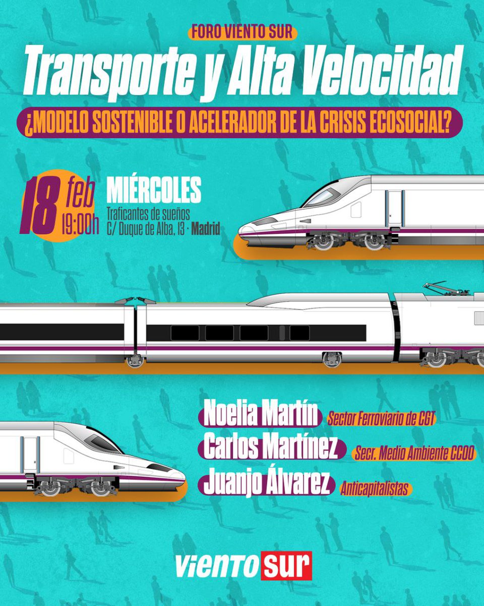 El reciente y trágico accidente de tren sucedido en Adamuz, ha reabierto el debate sobre el modelo de transporte ferroviario, especialmente centrado en la alta velocidad. 

En el próximo foro de Viento Sur, debatiremos sobre este modelo, y qué respuestas podemos dar.