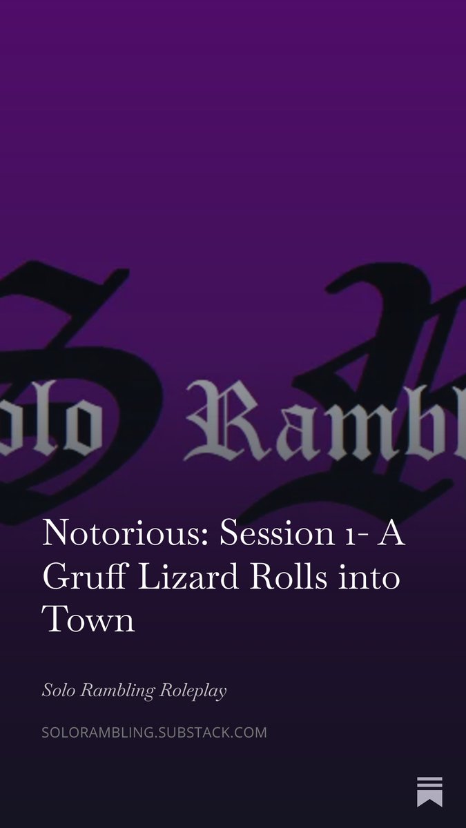 soloRamblingRPG's tweet photo. Session 1 of my Notorious playthrough is up now! You can find it here: 
https://t.co/GpddoyR6Lz #solorpg https://t.co/XEplEOkdgB