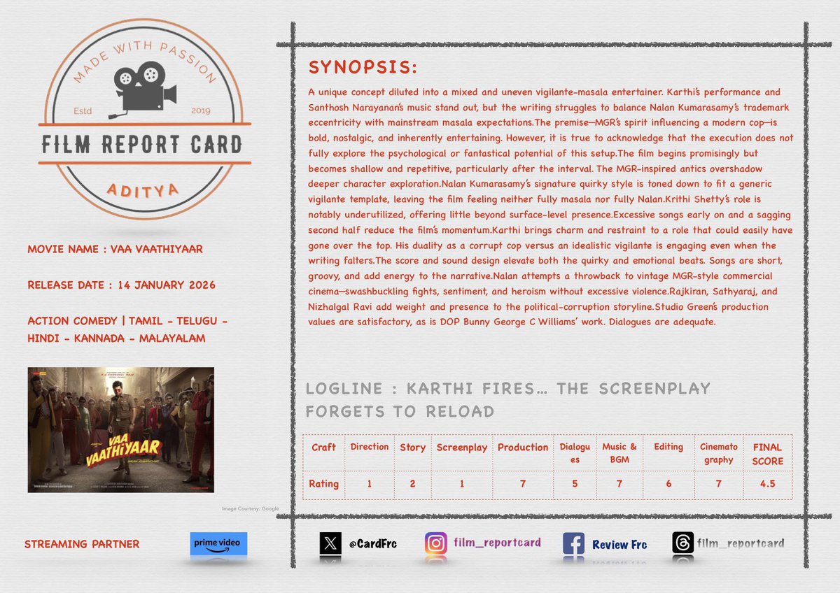 Film Report Card - FRC (Your Movie 🎥 My Review✍️) tweet media