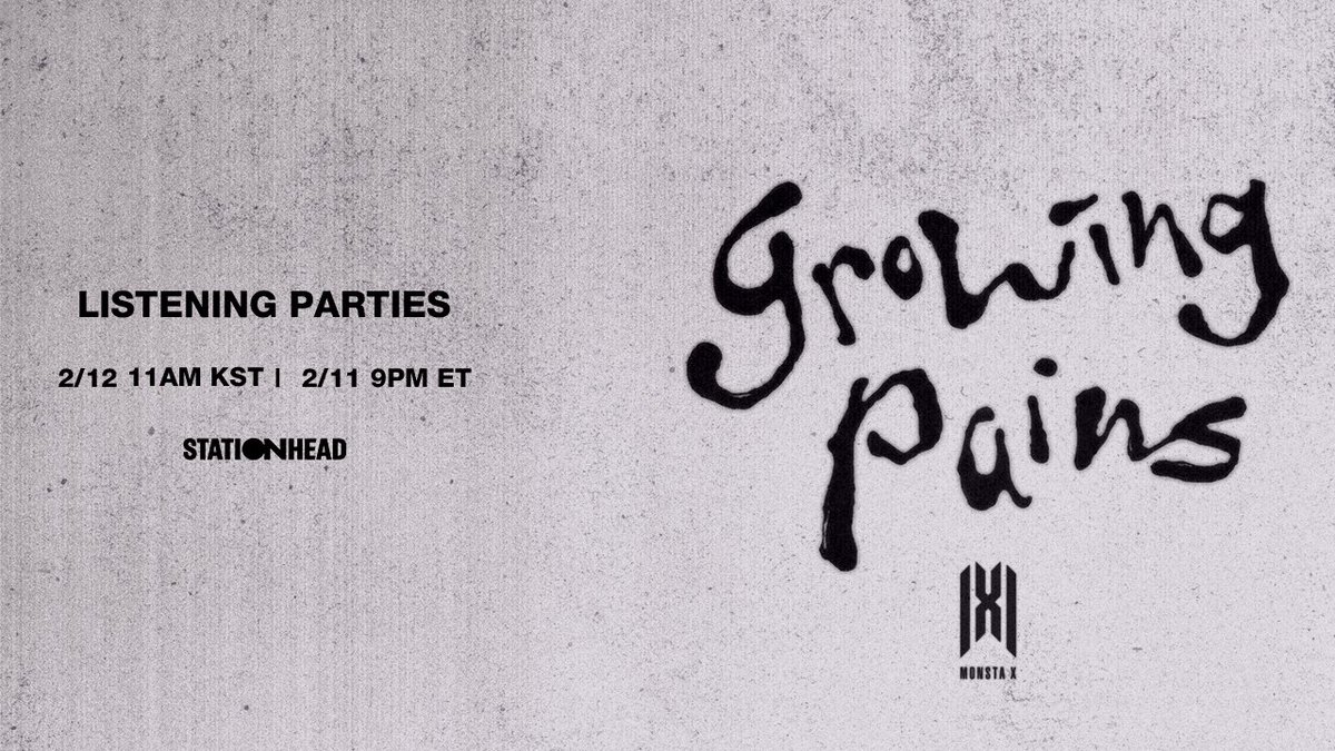 The ‘growing pains’ Listening Party goes live TODAY in just one hour ❤️‍🩹 Come vibe with us on <a href="/STATIONHEAD/">STATIONHEAD</a>!

'growing pains' 리스닝 파티가 오늘 한 시간 후에 열립니다! <a href="/STATIONHEAD/">STATIONHEAD</a>에서 함께 즐겨요!

📍2/12 11AM KST | 2/11 9PM ET

🔗 stationhead.com/monstax

#몬스타엑스 #MONSTAX