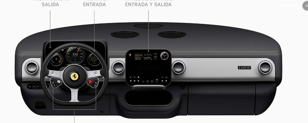 El interior de la nueva Ferrari Luce... que será 100% eléctrica. Me decepciona bastante. Pobre, sin alma y sin el espíritu Ferrari. El volante cumple y es bonito, pero todo lo demás, pobre de diseño... cabe señalar que quien diseñó los paneles fue el que diseñó el Iphone