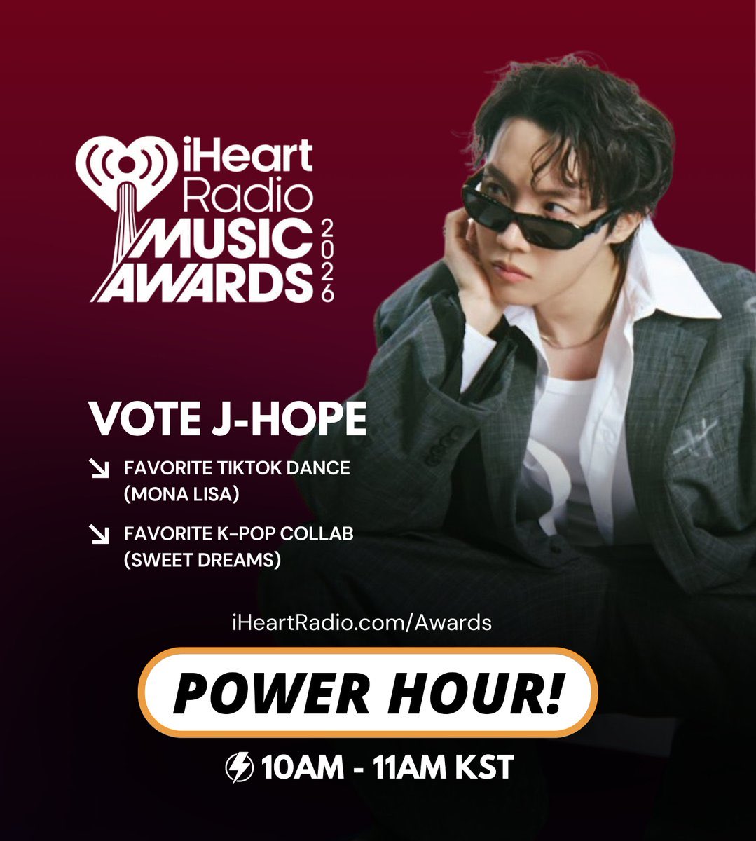 🗳️ | Hora de votar!

🥊 POWER HOUR NO IHEART

⏰️ Das 22h às 23h

Vote em MONA LISA e Sweet Dreams!

🔗iheart.com/music-awards 

#Time_Hobicore #JHOPE