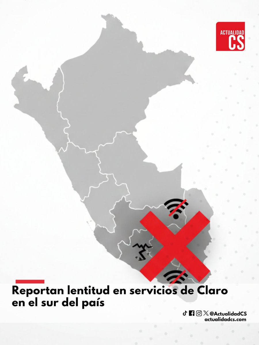 🚨 #ATENCIÓN | Claro informa lentitud en servicios móviles y fijos en el sur del país (Arequipa, Cusco, Puno, Tacna, entre otros). 📉📡
Causa: Dos cortes de fibra óptica ocasionados por terceros ajenos a la empresa desde las 3:15 p.m
Equipos técnicos ya trabajan en la reposición